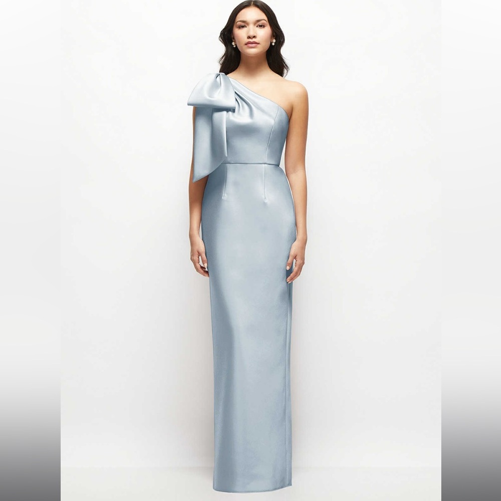 Oversized Bow One Shoulder Satin Column Maxi Dress